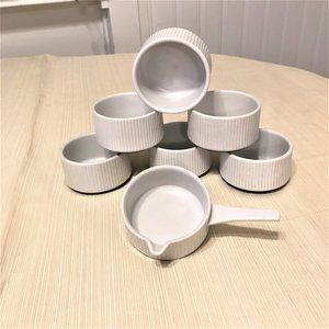 6 Cordalite Souffle Ramekin Dishes & Sauce Dish